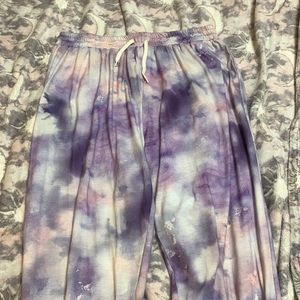 Shein purple and pink tie die pattern sweat pants / joggers